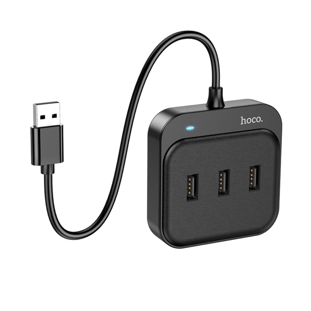 Мультиадаптер хаб Hoco HB31, 4 в 1, USB на 4 USB 2.0 (F), 20 см, чорний