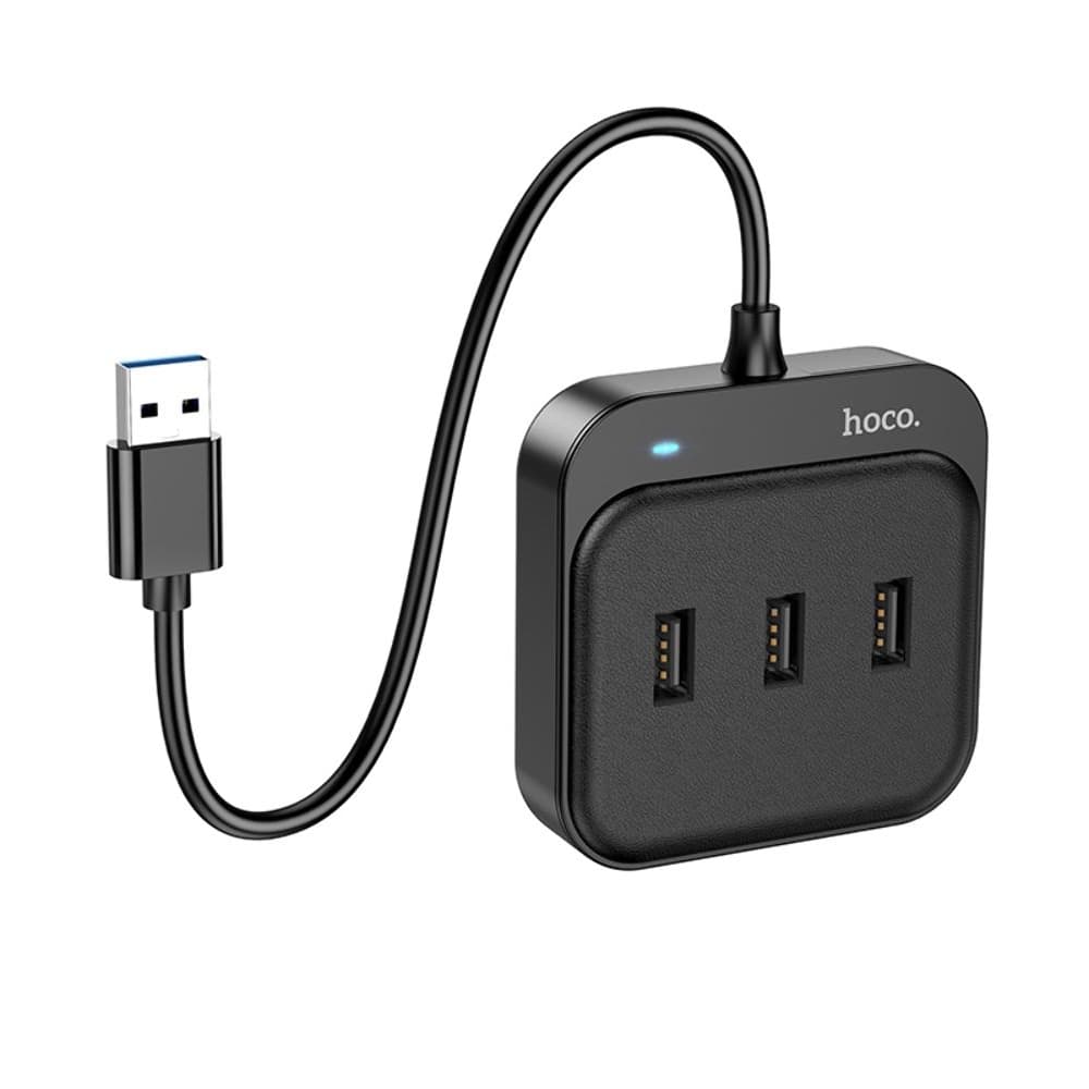 Мультиадаптер хаб Hoco HB31, 4 в 1, USB на USB 3.0 (F)/ 3 USB 2.0 (F), 20 см, черный