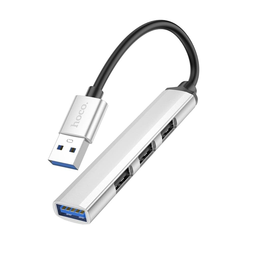 Мультиадаптер Hoco HB26, USB на USB 3.0 (F), 3 USB 2.0 (F), 13 см, серый | USB-хаб