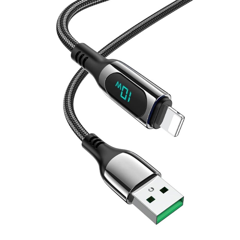 USB-кабель Hoco S51, Lightning, 2.4 А, 120 см, с дисплеем, чорний