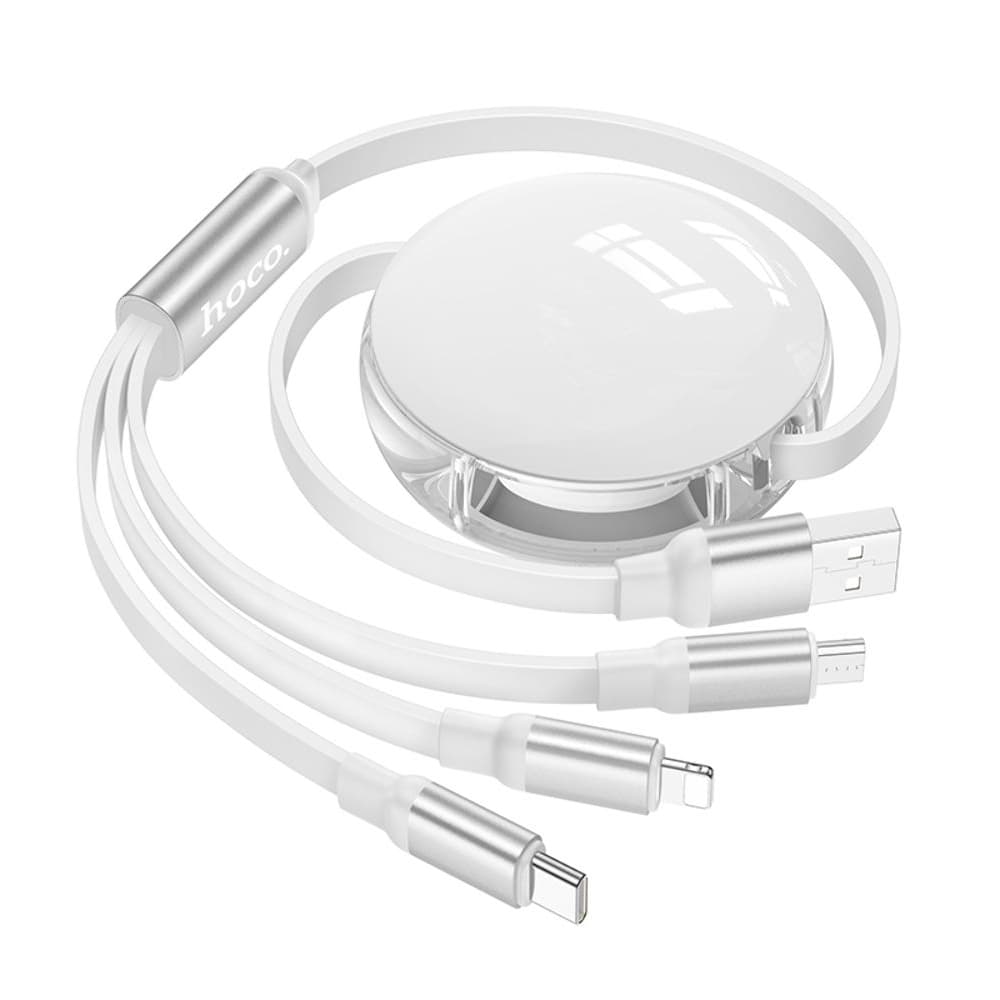 USB-кабель Hoco X78, 3 в 1, USB на Type-C/ Lightning/ MicroUSB, 100 см, білий