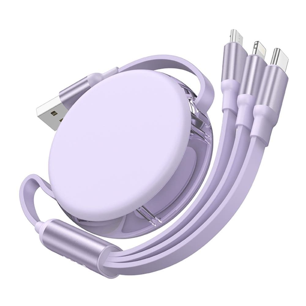 USB-кабель Hoco X78, 3 в 1, USB на Type-C/ Lightning/ MicroUSB, 100 см, фиолетовый
