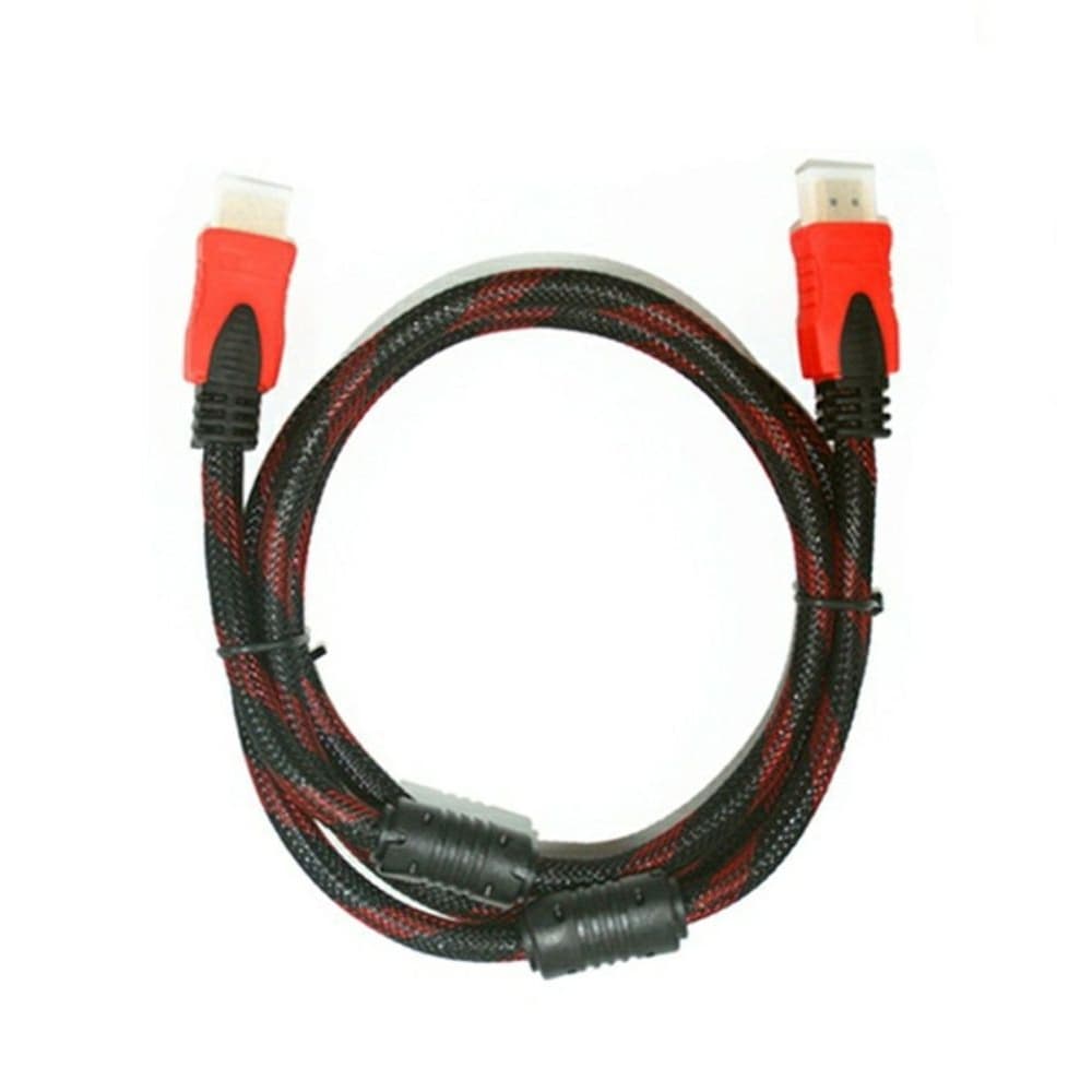 HDMI кабель, 500 см, с нейлоновой оплёткой и позолоченными коннекторами, чёрно-красный