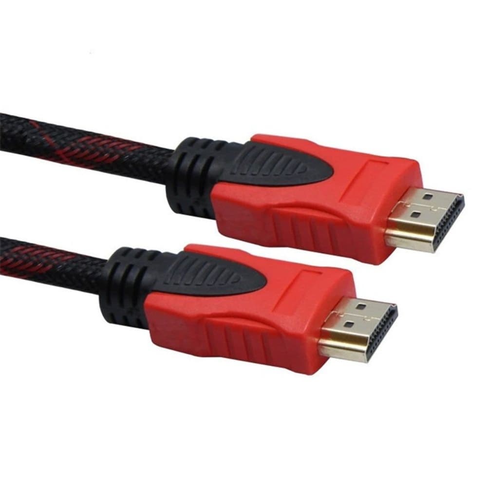 HDMI кабель, 500 см, с нейлоновой оплёткой и позолоченными коннекторами, чёрно-красный