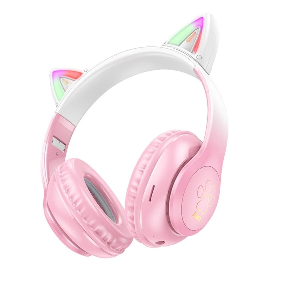Наушники Hoco W42 Cat Ear, беспроводные, полноразмерные, с подсветкой, розовые