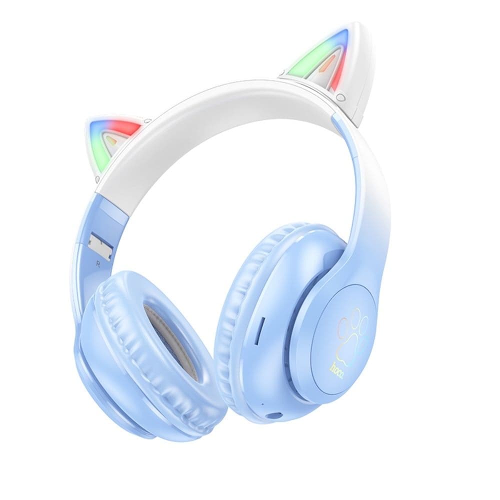 Наушники Hoco W42 Cat Ear, беспроводные, полноразмерные, с подсветкой, синие