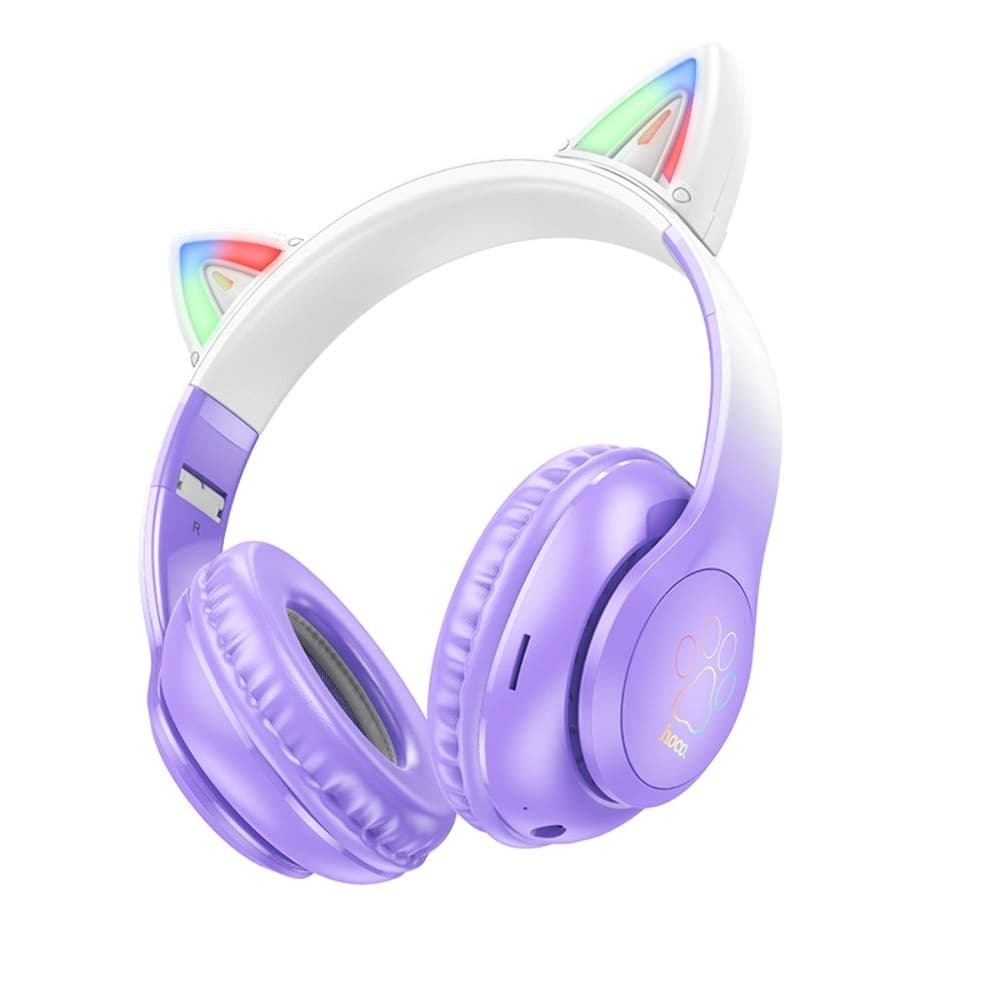 Наушники Hoco W42 Cat Ear, беспроводные, полноразмерные, с подсветкой, фиолетовые