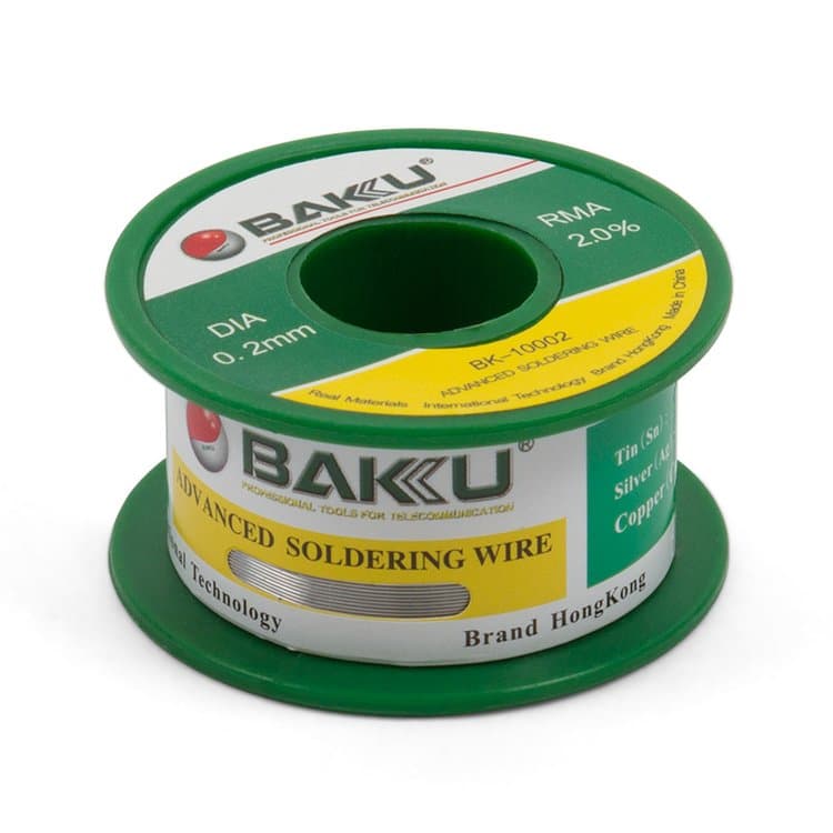 Baku BK-10002 - Припой Sn 97%, Ag 0.3%, Cu 0.7%, flux 2%, 0,2 мм, 50 г
