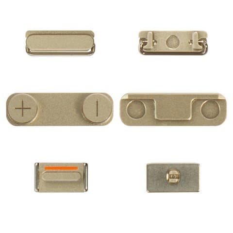 Пластик боковых кнопок корпуса Apple iPhone 5S, золотистый, полный комплект, Original (PRC), (кнопка, накладка)