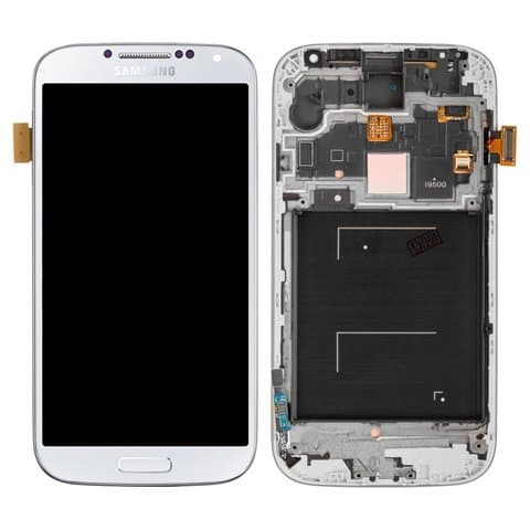 Дисплей Samsung GT-i9500 Galaxy S4, белый | с тачскрином | с передней панелью | оригинал (реновация) | дисплейный модуль, экран, монитор