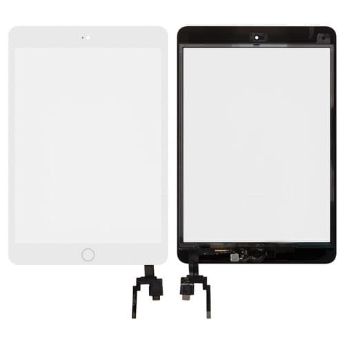 Тачскрин Apple iPad Mini 3 Retina, A1599, A1600, белый, Original (PRC) | со шлейфом под установку (не нужно паять!), с кнопкой HOME | сенсорное стекло, экран