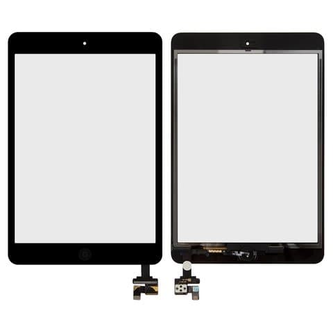 Тачскрин Apple iPad Mini, iPad Mini 2 Retina, A1432, A1454, A1455, A1489, A1490, A1491, черный, Original (PRC) | со шлейфом под установку (не нужно паять!), с кнопкой HOME | сенсорное стекло, экран