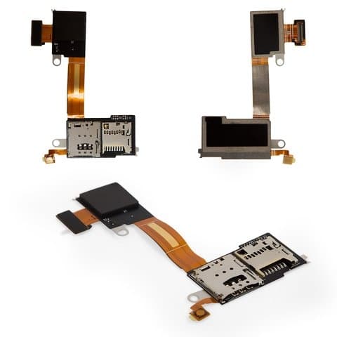 Коннектор SIM-карты Sony D2305 Xperia M2, D2306 Xperia M2, коннектор карты памяти, со шлейфом, Original (PRC), (гнездо, разъем, слот)