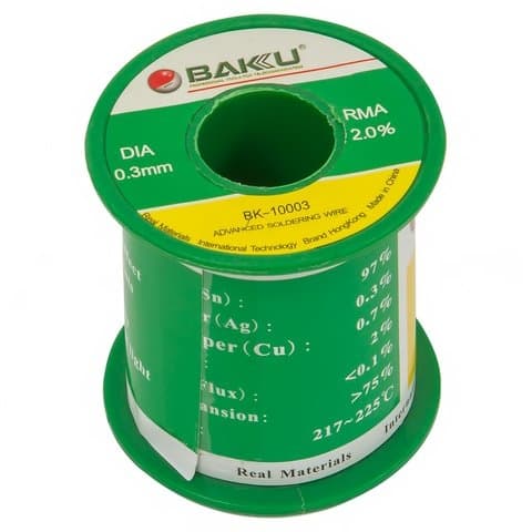 Baku BK-10003 - припой Sn 97%, Ag 0.3%, Cu 0.7%, flux 2%, 0,3 мм, 100 г
