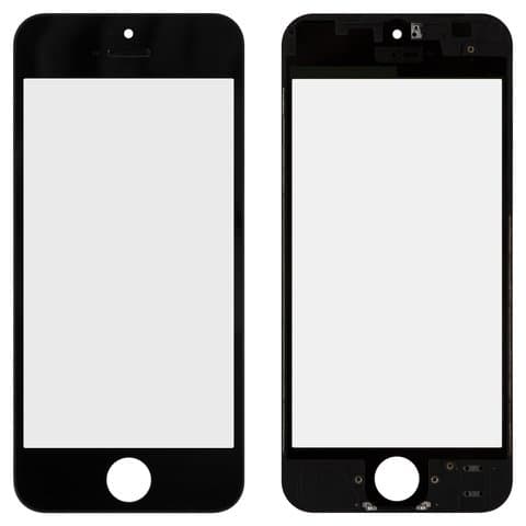 Стекло дисплея Apple iPhone 5, черное, с рамкой | стекло тачскрина