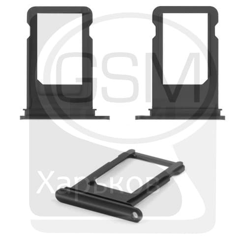 Держатель (лоток) SIM-карты Apple iPhone 7, черный, глянец, Jet Black, Original (PRC)