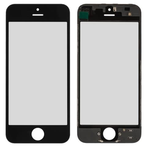 Стекло дисплея Apple iPhone 5S, iPhone SE, черное, с рамкой, с OCA-пленкой | стекло тачскрина