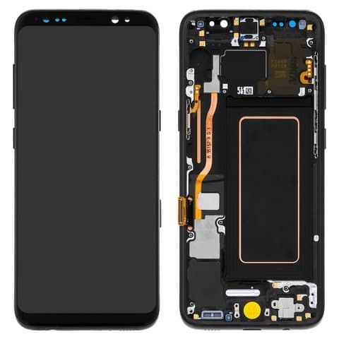 Дисплей Samsung SM-G950 Galaxy S8, черный, Midnight Black | с тачскрином | с передней панелью | оригинал, AMOLED | дисплейный модуль, экран, монитор