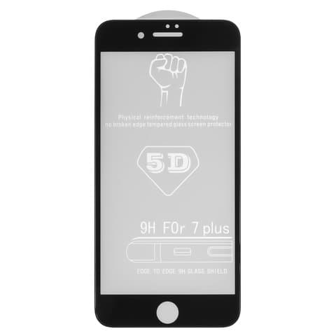 Закаленное защитное стекло Apple iPhone 7 Plus, iPhone 8 Plus, черное, 0.26 мм, 5D, Full Glue (клей по всей площади стекла), совместимо с чехлом