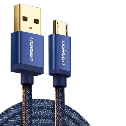 USB-кабель UGREEN, Micro-USB, 100 см, в нейлоновой оплетке, 2.0 А, синий, denim