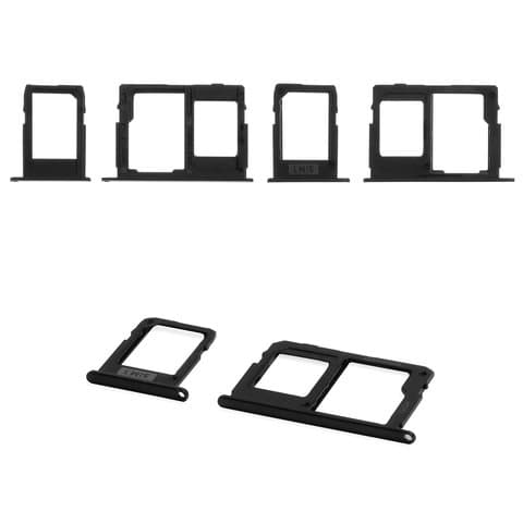 Держатель (лоток) SIM-карты Samsung SM-J730F Galaxy J7 (2017), черный, комплект 2 шт, с держателем карты памяти (MMC), dual SIM, Original (PRC)