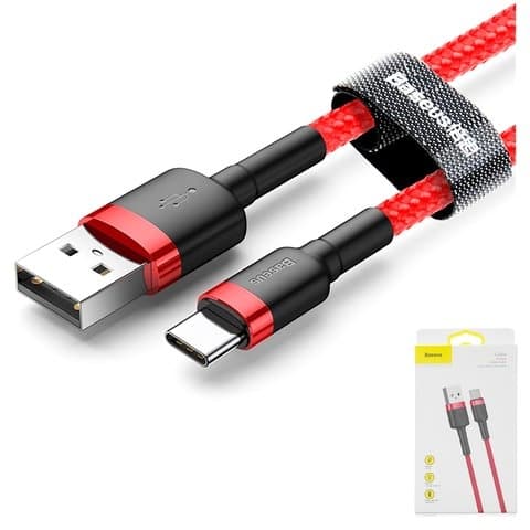 USB-кабель Baseus, Type-C, 100 см, в нейлоновой оплетке, 3.0 А, красный, CATKLF-B09