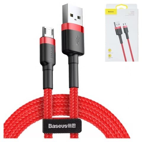 USB-кабель Baseus, Micro-USB, 100 см, в нейлоновой оплетке, 2.4 А, красный, CAMKLF-B09
