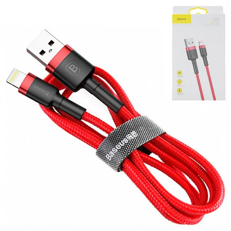 USB-кабель Baseus, Lightning, 100 см, в нейлоновой оплетке, 2.4 А, красный, CALKLF-B09