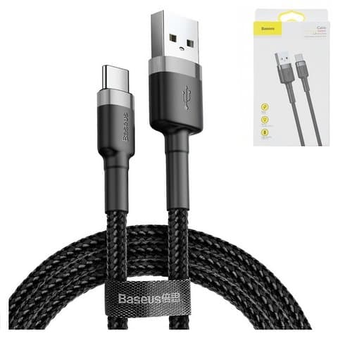 USB-кабель Baseus, Type-C, 100 см, в нейлоновой оплетке, 3.0 А, черный, CATKLF-BG1
