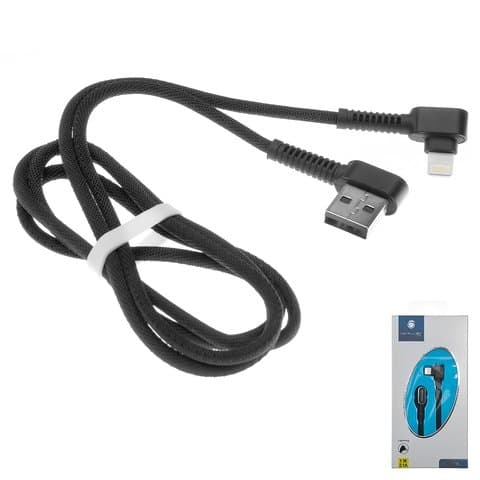 USB-кабель Konfulon S74, Lightning, 2.1 А, 100 см, Г-образный, в нейлоновой оплетке, чорний