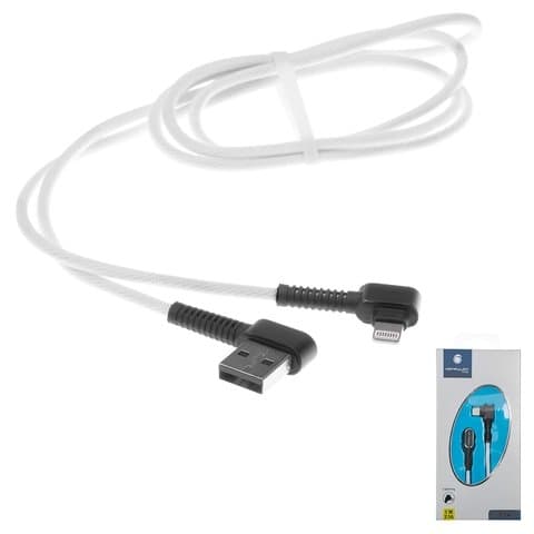 USB-кабель Konfulon S74, Lightning, 2.1 А, 100 см, Г-образный, в нейлоновой оплетке, білий