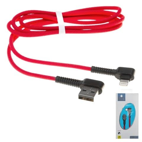 USB-кабель Konfulon S74, Lightning, 2.1 А, 100 см, Г-образный, в нейлоновой оплетке, красный