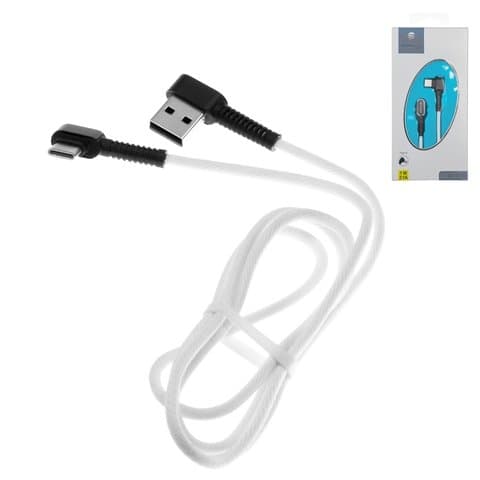 USB-кабель Konfulon S75, Type-C, 2.1 А, 100 см, Г-образный, в нейлоновой оплетке, білий