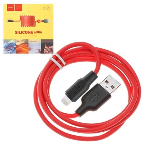 USB-кабель Hoco X21, Lightning, 100 см, силиконовый, 2.0 А, красный