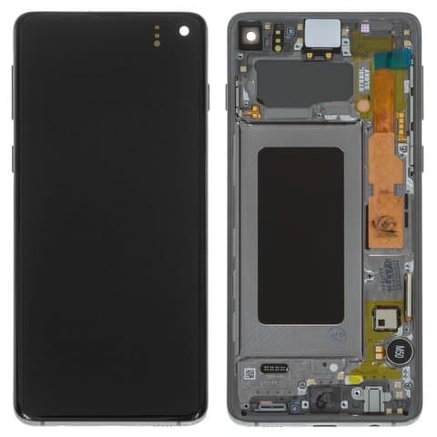 Дисплей Samsung SM-G973 Galaxy S10, черный | с тачскрином | с передней панелью | Original (PRC), AMOLED | дисплейный модуль, экран, монитор