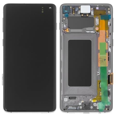 Дисплей Samsung SM-G973 Galaxy S10, черный | с тачскрином | с передней панелью | Original (Сервис-Центр), AMOLED, GH82-18850A, GH82-18835A | дисплейный модуль, экран