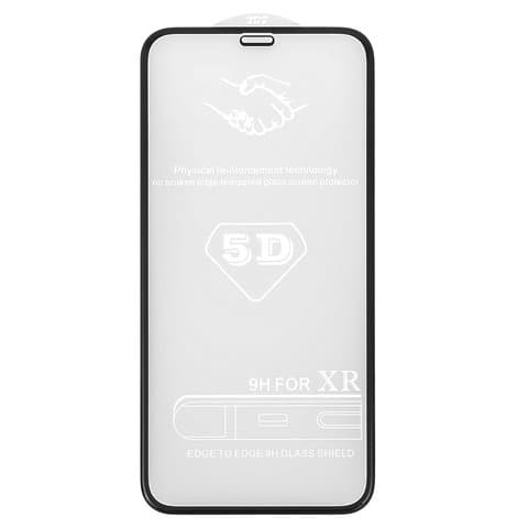 Закаленное защитное стекло Apple iPhone 11, iPhone XR, черное, 5D, Full Glue (клей по всей площади стекла), совместимо с чехлом
