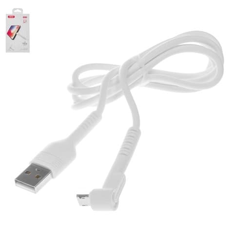 USB-кабель XO NB100, Micro-USB, 100 см, Г-образный, 2.1 А, білий