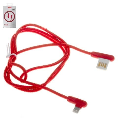 USB-кабель XO NB28, Lightning, 100 см, Г-образный, в нейлоновой оплетке, 2.4 А, красный