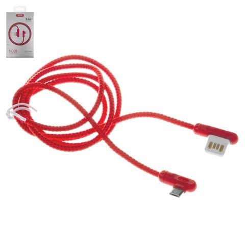 USB-кабель XO NB28, Micro-USB, 100 см, Г-образный, в нейлоновой оплетке, 2.4 А, красный
