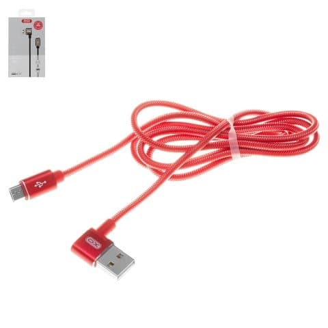 USB-кабель XO NB31, Micro-USB, 100 см, Г-образный, в нейлоновой оплетке, 2.4 А, красный