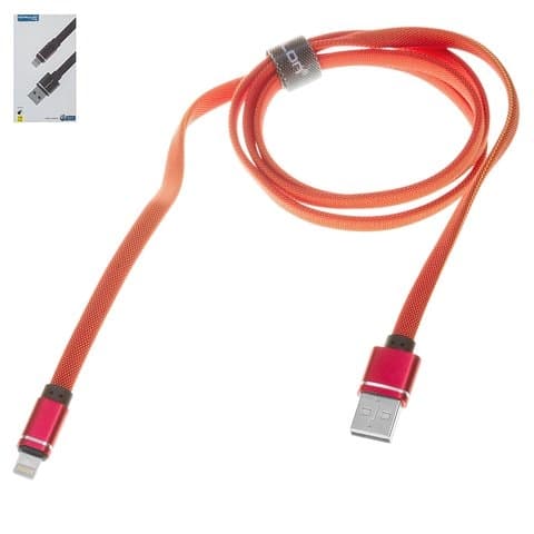USB-кабель Konfulon S77, Lightning, 3.0 А, 100 см, плоский, в нейлоновой оплетке, красный