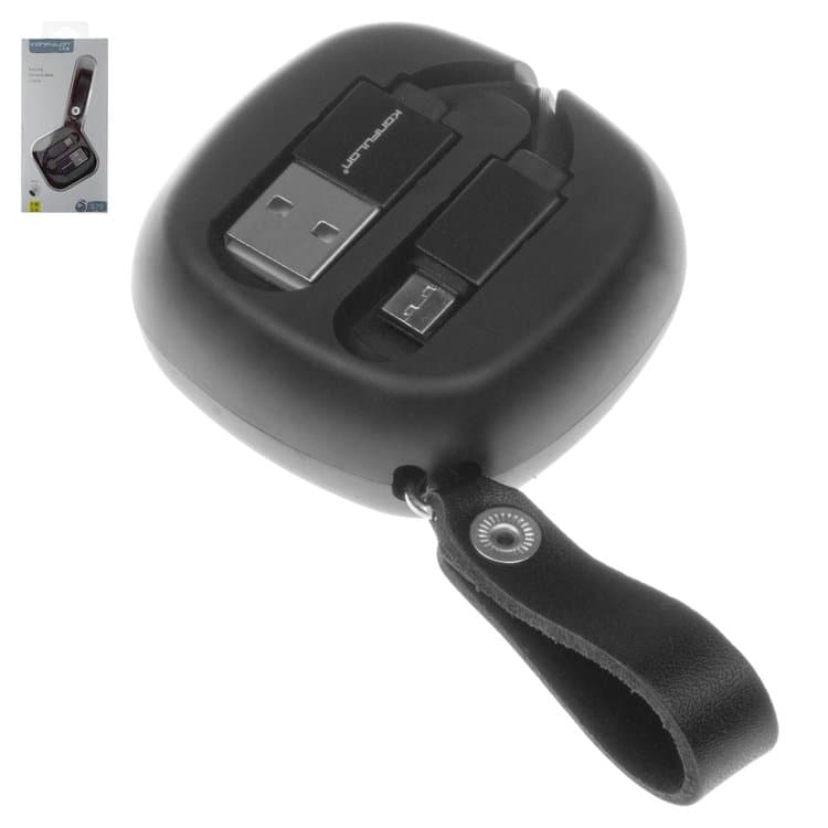 USB-кабель Konfulon S79, Micro-USB, 100 см, плоский, выдвижной, 2.0 А, черный