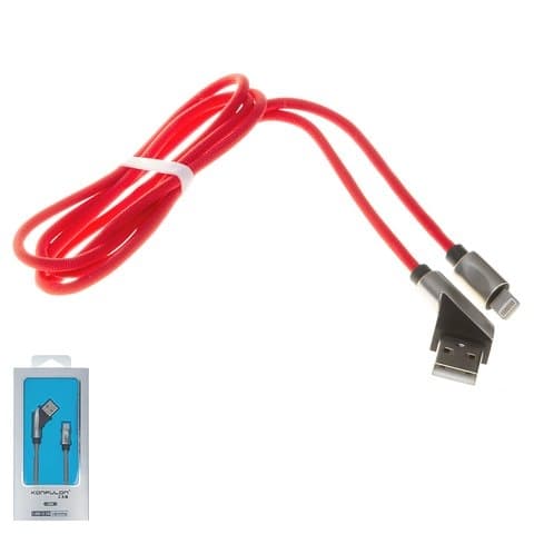 USB-кабель Konfulon S68, Lightning, 2.1 А, 100 см, Г-образный, в нейлоновой оплетке, красный