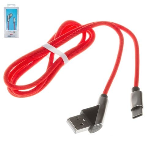 USB-кабель Konfulon S69, Type-C, 2.1 А, 100 см, Г-образный, в нейлоновой оплетке, красный