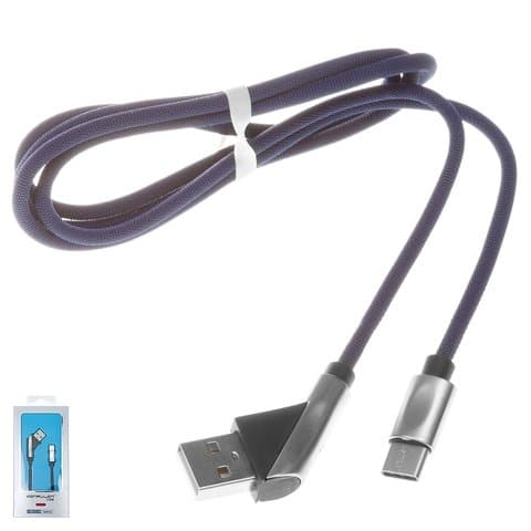 USB-кабель Konfulon S69, Type-C, 2.1 А, 100 см, Г-образный, в нейлоновой оплетке, синій
