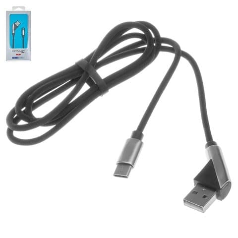 USB-кабель Konfulon S69, Type-C, 2.1 А, 100 см, Г-образный, в нейлоновой оплетке, черный