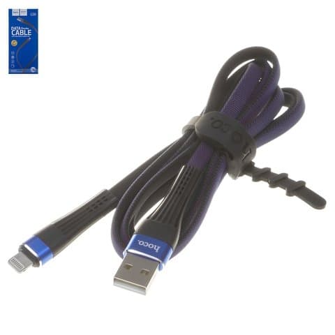 USB-кабель Hoco U39, Lightning, 120 см, плоский, в нейлоновой оплетке, 2.4 А, чорний, синій