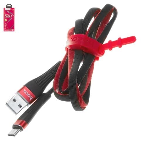 USB-кабель Hoco U39, Type-C, 2.4 А, 120 см, плоский, в нейлоновой оплетке, черный, красный