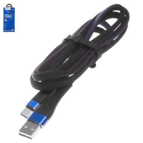 USB-кабель Hoco U39, Type-C, 120 см, плоский, в нейлоновой оплетке, 2.4 А, чорний, синій